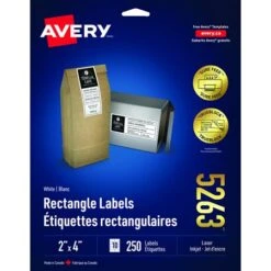 Avery Étiquettes Recangulaires Blanches Paquet De 25 Feuilles 4 X 2” (250) -Espace Mobilier Soldes 100008 B