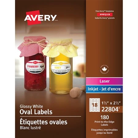 Avery Étiquettes Glacées Imprimables Ovale 1-1 / 2 X 2-1 / 2 Po (180 étiquettes) 3 Avery Étiquettes Glacées Imprimables Ovale 1-1 / 2 X 2-1 / 2 Po (180 étiquettes)