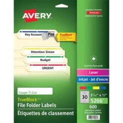Avery Étiquettes De Classement TrueBlock™ Paquet De 600, 20 Feuilles. Blanc -Espace Mobilier Soldes 187500 B 1
