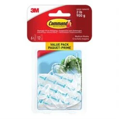 3M Crochets Adhésifs Command™ 6 Crochets Moyens Et 12 Bandes Supporte 2lb. Clair -Espace Mobilier Soldes 209627 B