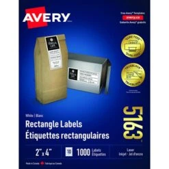 Avery Étiquettes Recangulaires Blanches Paquet De 25 Feuilles 4 X 2” (250)