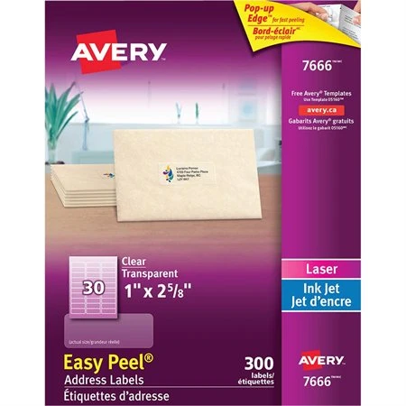 Avery Étiquettes D'adresse Transparentes Easy Peel® 1 X 2-5 / 8" (300) 3 Avery Étiquettes D'adresse Transparentes Easy Peel® 1 X 2-5 / 8" (300)