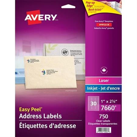 Avery Étiquettes D'adresse Transparentes Easy Peel® 1 X 2-5 / 8" (300) 4 Avery Étiquettes D'adresse Transparentes Easy Peel® 1 X 2-5 / 8" (300) – Image 2