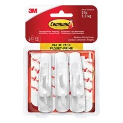3M Crochets Adhésifs Command™ 6 Crochets Moyens Et 12 Bandes Supporte 2lb. Clair -Espace Mobilier Soldes 535963 B