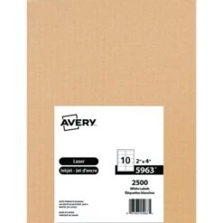Avery Étiquettes Recangulaires Blanches Paquet De 25 Feuilles 4 X 2” (250) -Espace Mobilier Soldes 773432 B