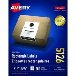 Avery Étiquettes Recangulaires Blanches Paquet De 25 Feuilles 4 X 2” (250) -Espace Mobilier Soldes 793356 B